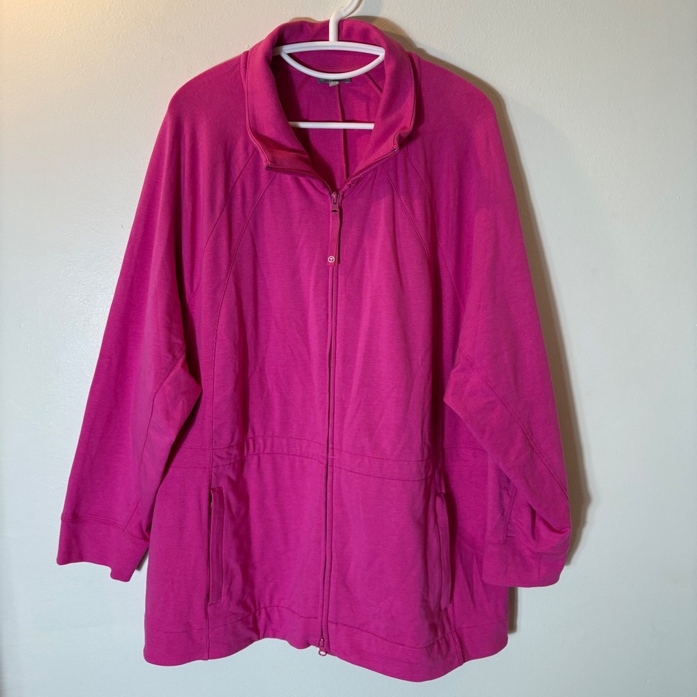 T by Talbots Jacket Size 3XP Pink Full Zip Cotton Modal Longline Pockets